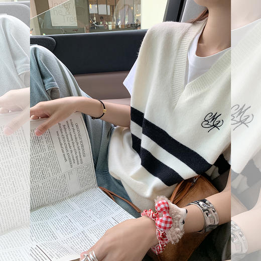 <曾小咸推荐>新品最最最后一波现货！卖完下架不再补！【美高返校日】杏色黑色条纹毛织马甲 日常139.99 立减80 秒杀59.99！！ 商品图3