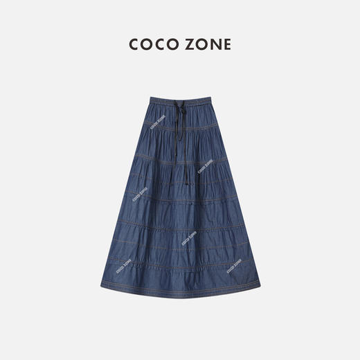 COCO ZONE 法式复古牛仔半裙拼接设计松紧腰抽绳单肩包 23C19002 商品图0