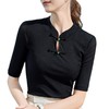国风盘扣立领中袖T恤女2024新款女装气质网纱打底衫弹力收腰上衣 商品缩略图5