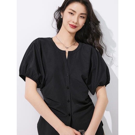 棉仓353604019-收腰泡泡袖衬衫 商品图3