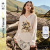 两三事梵高文艺拥有美帽2024秋季新款蕾丝拼接印花连帽t恤女宽松 商品缩略图0