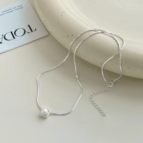 ins风 s925银高级珍珠迷你方形项链锁骨