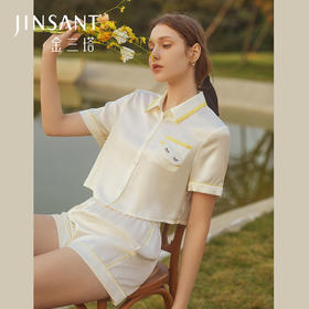 金三塔真丝睡衣衬衫领 短袖短裤两件套爱心装饰可外穿家居服  YSFCB498
