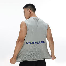OMG潮牌 印花宽松网孔休闲运动背心男士健身衣服吸汗透气无袖t恤A-FMBX2355
