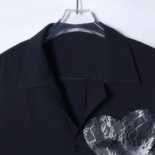 CS155夏季新款时尚花边拼接设计男士衬衫潮流百搭爱心上衣宽松短袖 商品图2