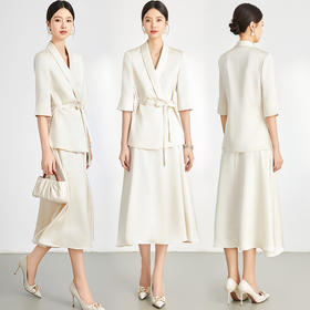 艾尚臣气质职业两件套秋季五分袖高级感西装套装裙教师主持人正装