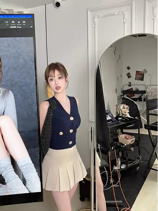 清仓捡漏 LINCHAOZHANG私服定制【金狮扣】LD240221修身上衣LD240222 百褶裙P2024016F波点飘带套装 商品图1