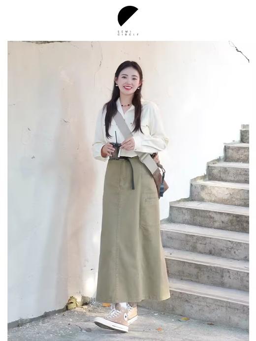 半圆/D24401473/水洗工装长款半身裙 商品图1