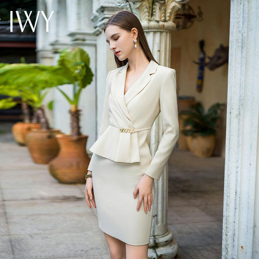 IWY/秋款纯白色高端气质女神范假两件职业装收腰显瘦通勤连衣裙Q989 商品图4
