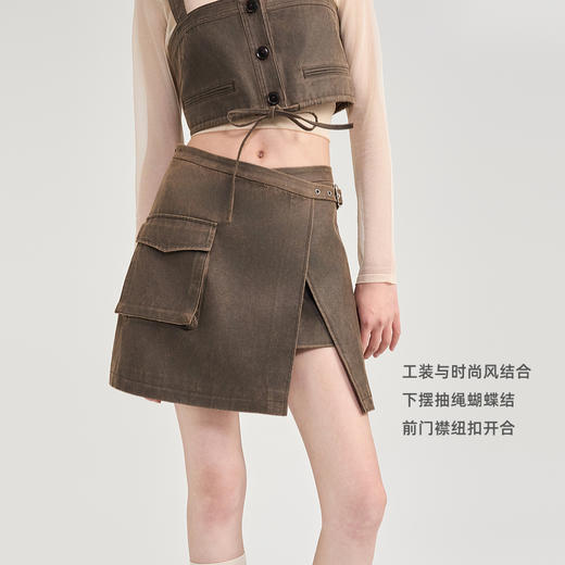 [捡漏价]lost in echo2024秋季新款工装休闲背心吊带蝴蝶结开衩短半裙套装 商品图2