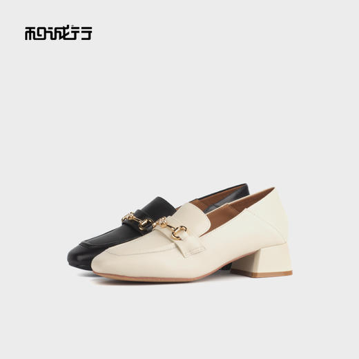 和诚行 2024秋冬新款时尚简约乐福鞋女鞋舒适真皮中跟单鞋2020010 商品图3