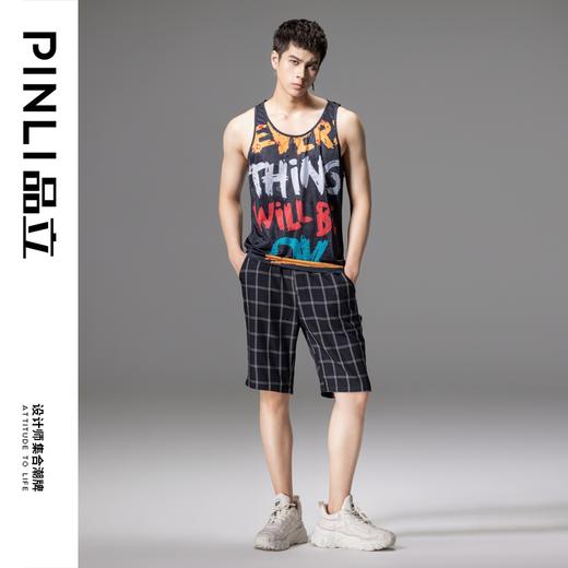 PINLI品立夏季新款男士直筒格子短裤潮牌百搭时尚休闲五分裤B242117146 商品图3