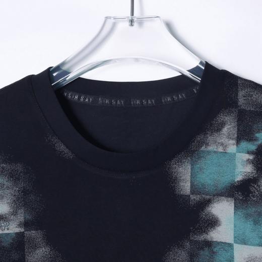 T1568夏季新款时尚做旧格子印染男士短袖百搭休闲上衣宽松小众T恤 商品图4