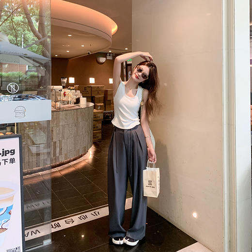 <曾小咸推荐>【大长腿养成记】灰色西装阔腿裤 商品图1