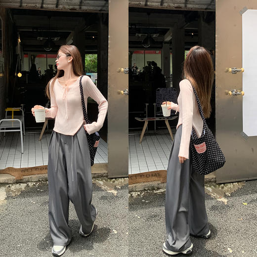 <曾小咸推荐>【甜美撩人】2色领口系带毛织长袖上衣 商品图3