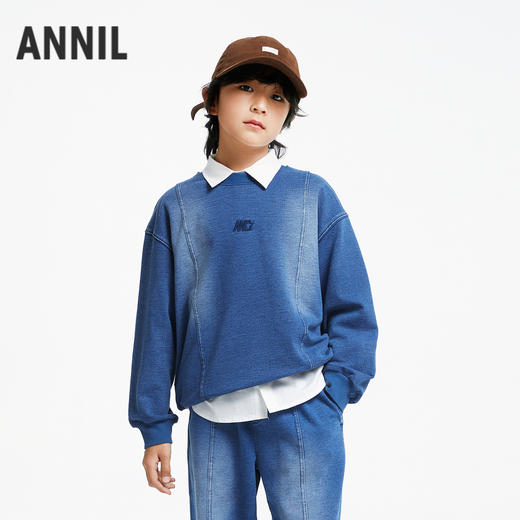 男女童超宽松牛仔卫衣长袖上衣新款安奈儿童装实体店同款AM431551 商品图0