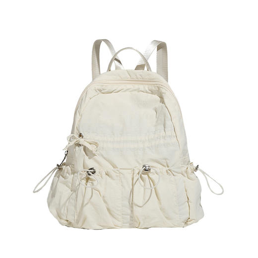 【时尚文艺抽绳设计，舒适轻便~】韩国轻便尼龙双肩包 日系文艺抽绳学生书包 休闲运动旅行背包 采用高质量尼龙材质制作，轻便柔软，防水防护-QQ 商品图4