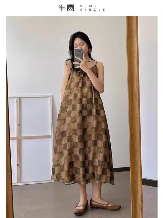 半圆/D23114071/抽褶吊带裙复古清凉透气宽松连衣裙 商品图0