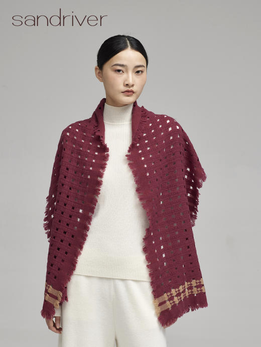 青海羊绒撞色镂空围巾SJF96W223A 商品图2