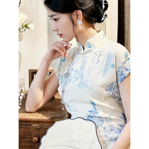 【慕夏预售3天】新中式年轻款少女夏季天丝麻日常全开襟旗袍LSB2645 商品图4