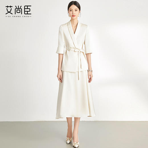 艾尚臣气质职业两件套秋季五分袖高级感西装套装裙教师主持人正装 商品图1