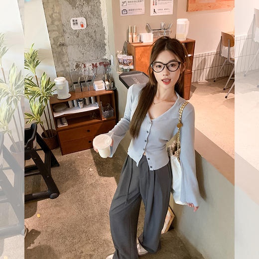 <曾小咸推荐>【大长腿养成记】灰色西装阔腿裤 商品图4