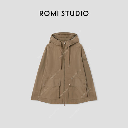 ROMI STUDIO“轻量风度”高密棉石酵酵洗连帽抽绳风衣外套24SSW1015 商品图0