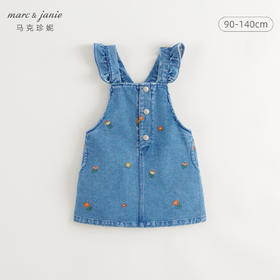 马克珍妮女童满底绣花软牛仔背带裙儿童裙子连衣裙秋装新款241636