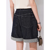 棉仓353624005-复古高腰牛仔短裤两穿可卷边带袢设计感百慕大短裤显瘦A字裤 商品缩略图3