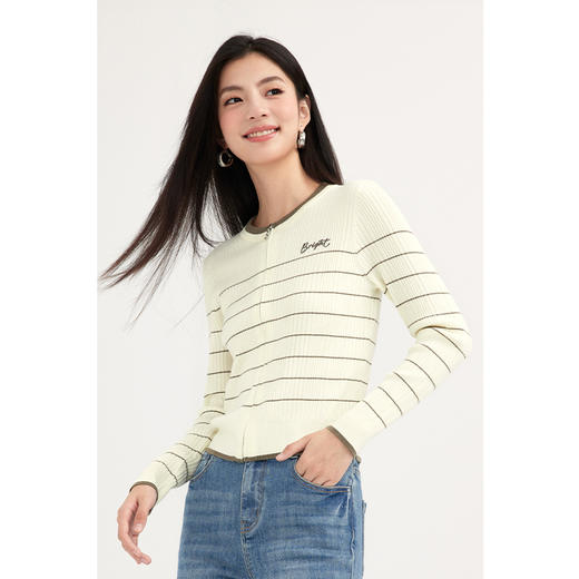 【特惠不退货】诗凡黎条纹针织开衫2024春新款气质上衣女3F2130201 商品图0