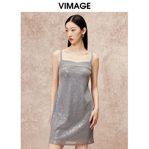 VIMAGE纬漫纪时尚露背时尚洋气吊带修身显瘦礼服连衣裙秋新款V2277805 商品图4