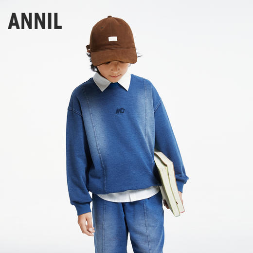 男女童超宽松牛仔卫衣长袖上衣新款安奈儿童装实体店同款AM431551 商品图2