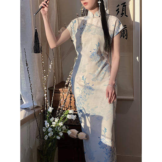 【慕夏预售3天】新中式年轻款少女夏季天丝麻日常全开襟旗袍LSB2645 商品图3