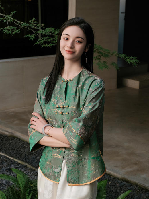 盛唐婧 |真丝宋锦罗森林麋鹿外套上衣 商品图2