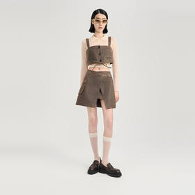 lost in echo2024秋季新款工装休闲背心吊带蝴蝶结开衩短半裙套装