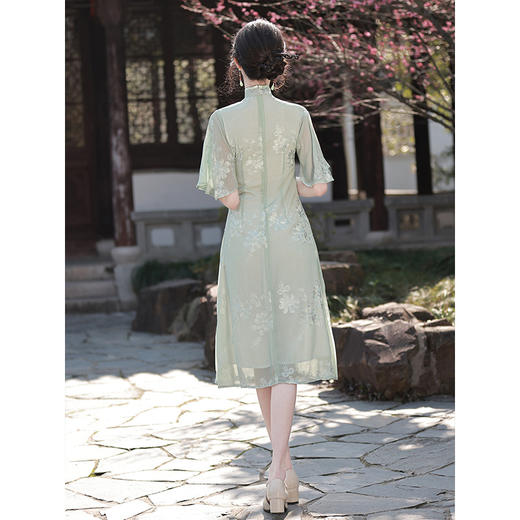 【预售3天】改良绿色旗袍小清新，年轻款高端气质少女奥黛连衣裙夏LSB2176 商品图4