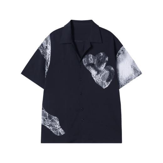 CS155夏季新款时尚花边拼接设计男士衬衫潮流百搭爱心上衣宽松短袖 商品图1