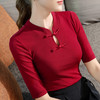 国风盘扣立领中袖T恤女2024新款女装气质网纱打底衫弹力收腰上衣 商品缩略图4