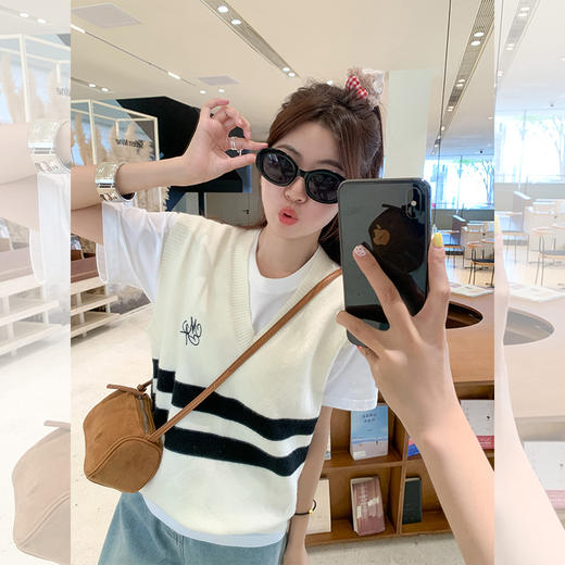 <曾小咸推荐>新品最最最后一波现货！卖完下架不再补！【美高返校日】杏色黑色条纹毛织马甲 日常139.99 立减80 秒杀59.99！！ 商品图2