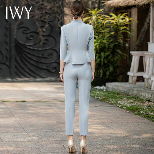 IWY/秋款七分袖蓝色西装九分裤套装正式场合招待通勤干练OL职业装CP1854 商品图3