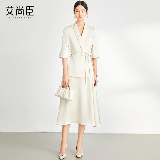 艾尚臣气质职业两件套秋季五分袖高级感西装套装裙教师主持人正装 商品图7