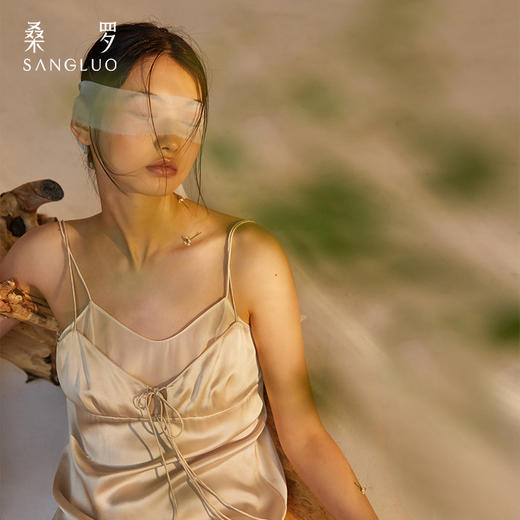 桑罗真丝假两件系带吊带裙撞色雪纺睡裙简约高级睡衣女2024年新款 商品图3