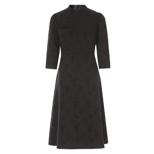 EITIE爱特爱新中式改良旗袍暗纹黑色显瘦连衣裙秋新款C2407416 商品图5