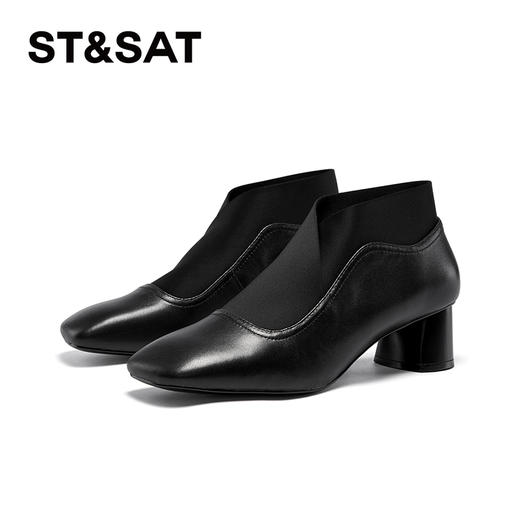 星期六简约素面弹力中粗跟踝靴SSC4116223 商品图4