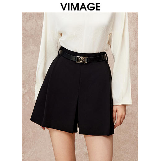 VIMAGE纬漫纪时尚休闲显瘦高腰直筒短裤秋季新款V2205807 商品图4