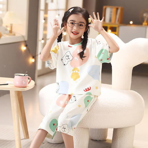 芬腾睡衣女童纯棉短袖夏季薄款母女套装女孩中大童宝宝亲子家居服 商品图4