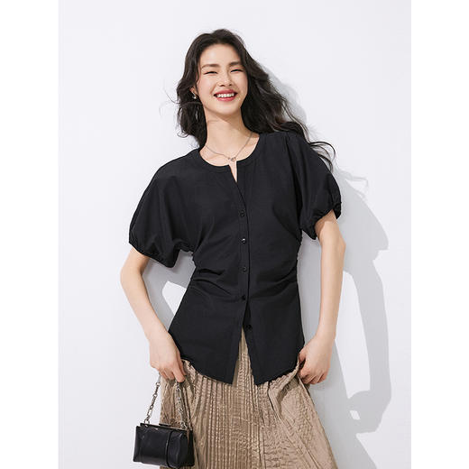 棉仓353604019-收腰泡泡袖衬衫 商品图1