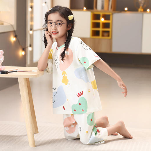 芬腾睡衣女童纯棉短袖夏季薄款母女套装女孩中大童宝宝亲子家居服 商品图2