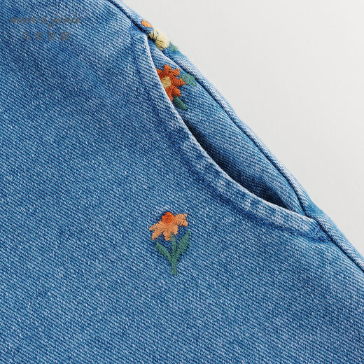 马克珍妮女童满底绣花软牛仔背带裙儿童裙子连衣裙秋装新款241636 商品图4