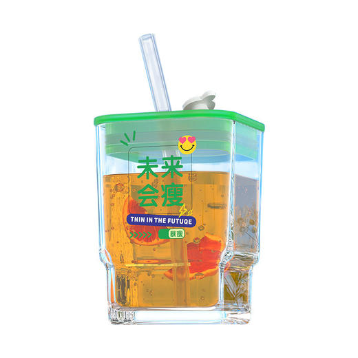 「6款可选！高颜值玻璃杯」趣味文字带盖ins风方形水杯 密封学生吸管杯礼品餐饮用具 商品图4